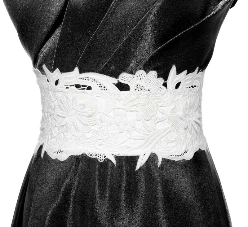 Lovful Womens Faux Leather Lace Belts Wrap Self Tie Obi Belt Wide Waist Band,White - Image 2